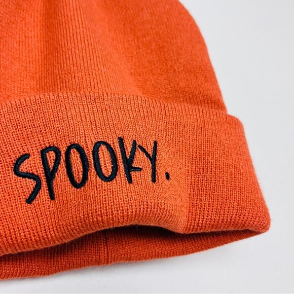 DAVID & YOUNG Orange Knit Halloween SPOOKY Beanie Hat Unisex Comfy Fall NWT - Picture 2 of 6